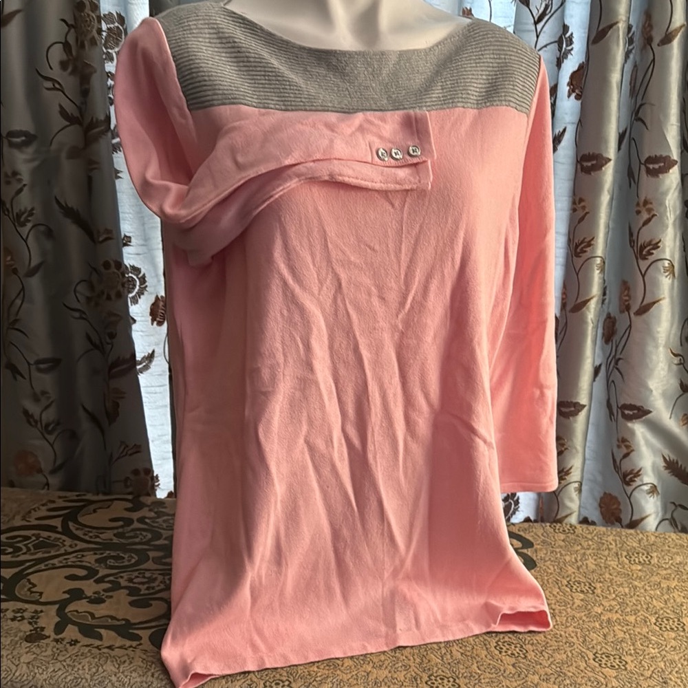 Karen Scott Pink Blouse with Yoke Design